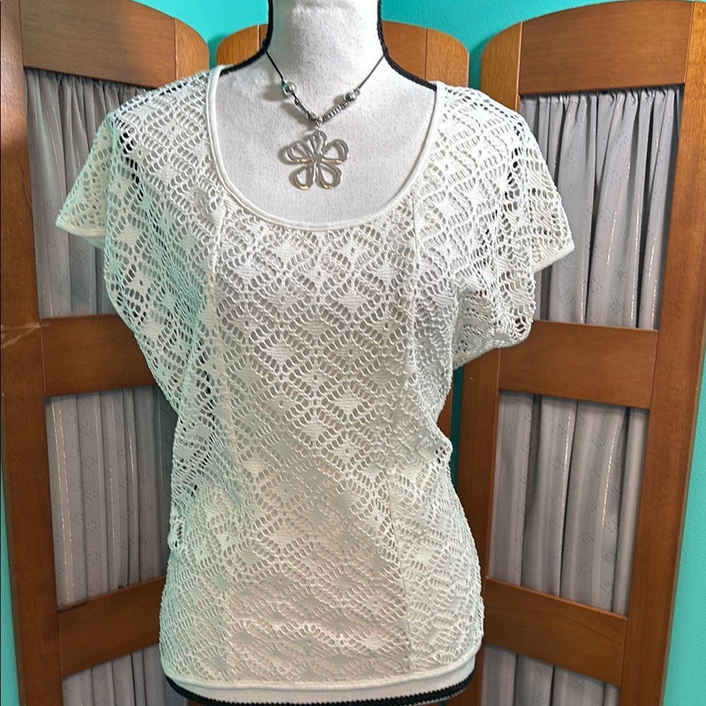 Maurices White Lace Flutter Sleeve Blouse